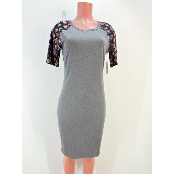 LuLaRoe Julia Dress Bodycon M Gray Blue Stretch Knee Length Comfy Soft - Picture 8 of 14